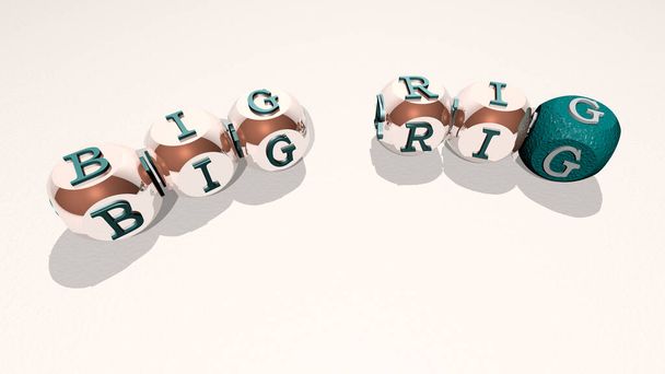 kruiswoordraadsels van GROTE RIG gerangschikt met kubieke letters op een spiegelvloer, concept betekenis en presentatie voor achtergrond en illustratie - Foto, afbeelding