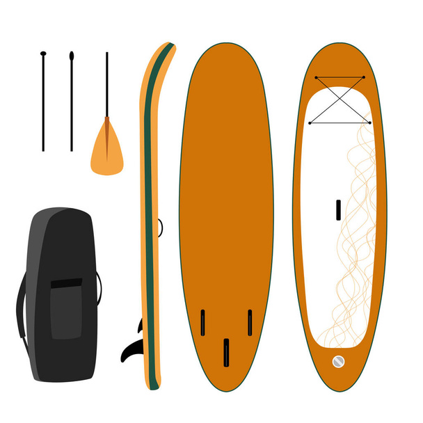 Yoga stand up paddle board set of objects isolated illustration. - Vector, Image