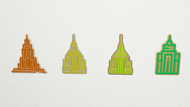 Empire State 4 Icons Set, 3D Illustration - Foto, Bild