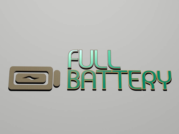 FULL BATTERY icon and text on the wall, 3D illustration for background and white - Photo, Image