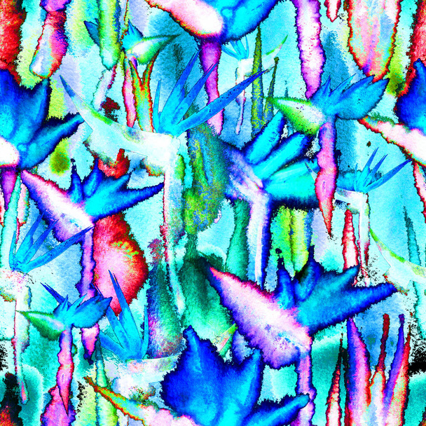 tropical jungle seamless pattern print watercolor tie dye endless repeat flower pastel delicate - Фото, зображення