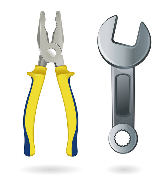 Pliers and a wrench isolated on white background. Realistically painted tools. Vector illustration - Wektor, obraz
