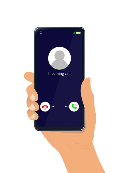 Incoming call on the smartphone which is in the hand. - Vector, Image