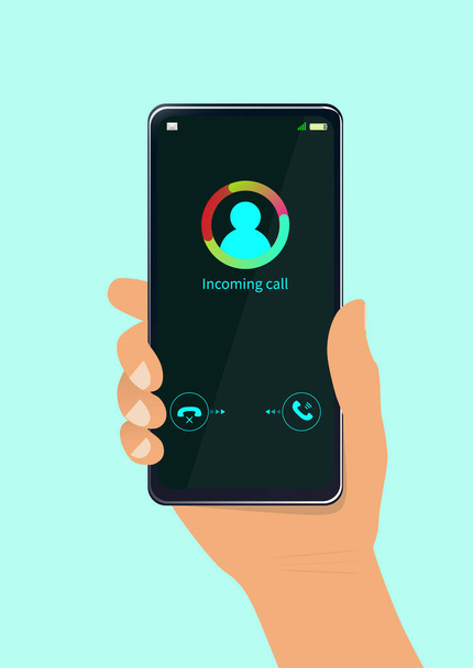 Incoming call on the smartphone which is in the hand. - Vector, Image