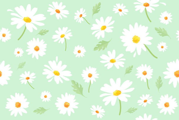 Векторна візерунок ілюстрація білих ромашкових квітів на зеленому фоні. ЕПС10
. - Вектор, зображення