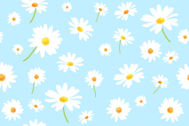 Vector pattern illustration white daisy flowers on a blue background. EPS10. - Vector, Image