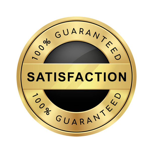 100% tevredenheid gegarandeerd badge zwart en goud glanzend metallic luxe logo - Vector, afbeelding