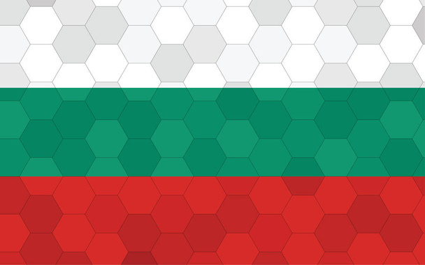 Bandera de Bulgaria ilustración. Gráfico de bandera búlgara futurista con vector de fondo hexágono abstracto. Bandera nacional de Bulgaria simboliza independencia. - Vector, imagen