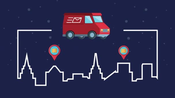 servicio logístico con animación de ubicaciones de furgonetas y pines - Imágenes, Vídeo