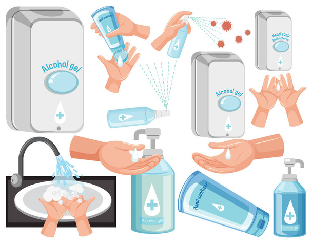 手のイラストを洗う方法を示すポスター - ベクター画像