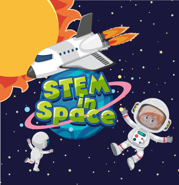 Logo tige dans l'espace sur planète saturée avec astronaute dans l'espace illustration - Vecteur, image
