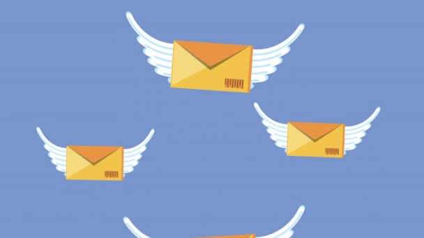 servicio logístico con sobres mails volando - Imágenes, Vídeo