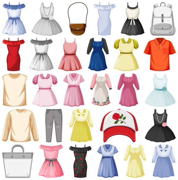 Набор модных нарядов для иллюстрации - Вектор,изображение