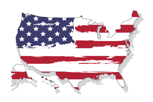 Соединённые Штаты Америки карта с флагом. Северная Америка. Иллюстрация на белом фоне - Вектор,изображение