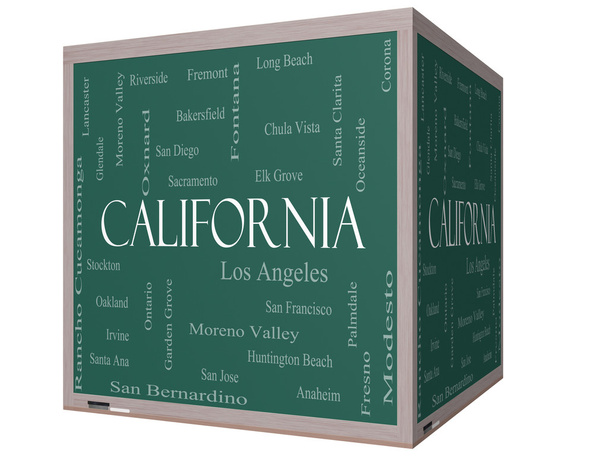 California devlet word cloud kavramı üzerinde bir 3d cube yazı tahtası - Fotoğraf, Görsel