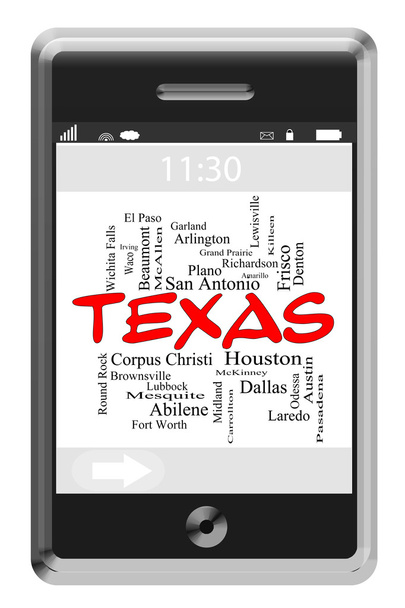 Texas státní slovo mrak koncepce na dotykový telefon - Fotografie, Obrázek
