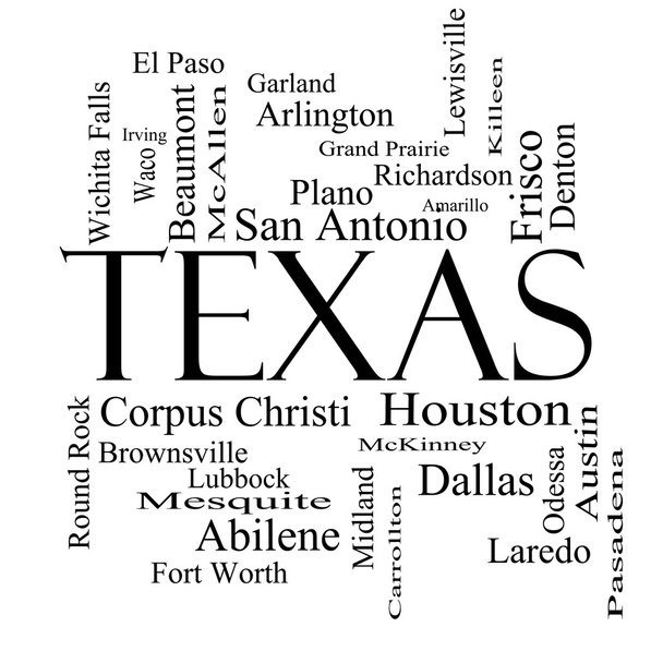 Texas devlet word cloud kavramı siyah beyaz - Fotoğraf, Görsel