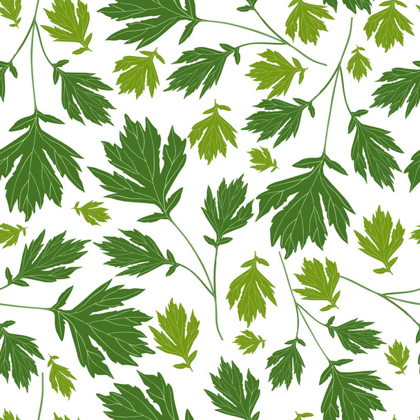 Green leaves on a white background. Floral seamless pattern. Vector.  - Vektör, Görsel