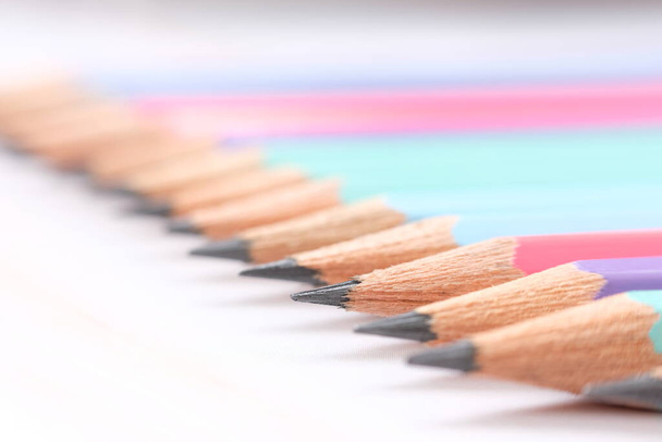 close up pencil background. School item and office supplies - Photo, Image