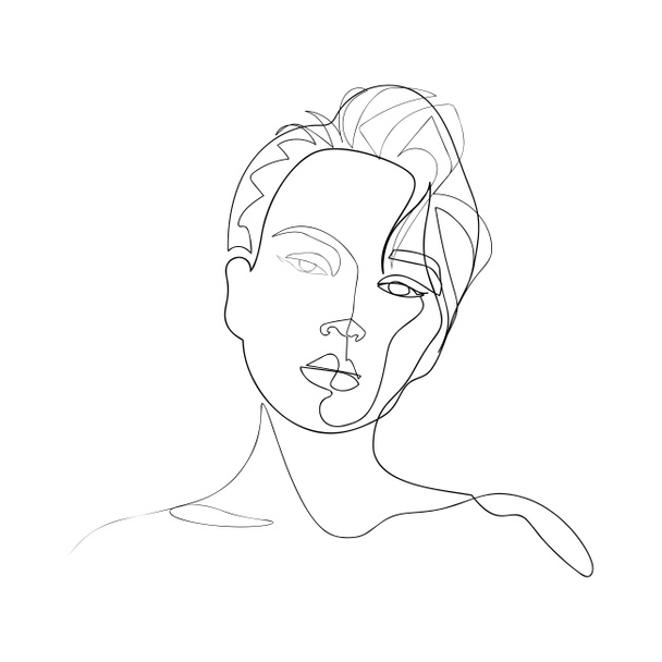 Continuous line, drawing of set faces and hairstyle, fashion concept, woman beauty minimalist, illustration pretty sexy. for t-shirt, slogan design print graphics style - Photo, Image