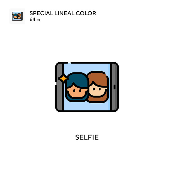 Selfie Ícone de cor linear especial. Modelo de design de símbolo de ilustração para elemento UI móvel da web. Pictograma moderno de cor perfeita em curso editável. - Vetor, Imagem
