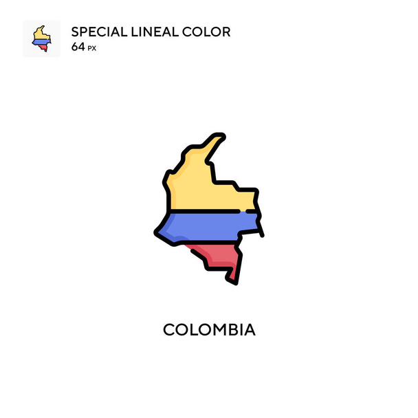 Colombia Icono especial de color lineal. Plantilla de diseño de símbolo de ilustración para elemento de interfaz de usuario móvil web. Pictograma moderno de color perfecto en un trazo editable. - Vector, Imagen