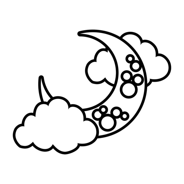 mezzaluna e nuvole linea stile icona - Vettoriali, immagini