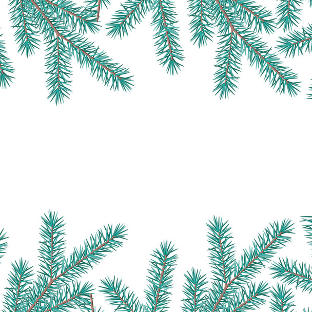Keret vagy határ karácsonyi fenyő ágak és hely a szöveg fehér háttér. Realisztikus vektorkészlet illusztráció másolási hellyel vagy szövegfelülettel és fenyő vagy lucfenyő tűvel a tervezéshez - Vektor, kép
