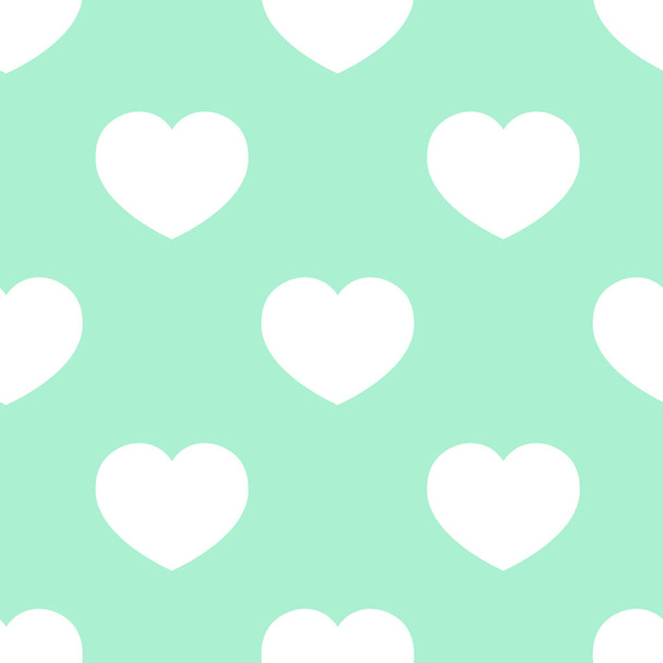 White hearts on a mint green background. Monochrome graphics, repeating pattern. Seamless vector illustration. Neo-mint color trend. - Vector, Image