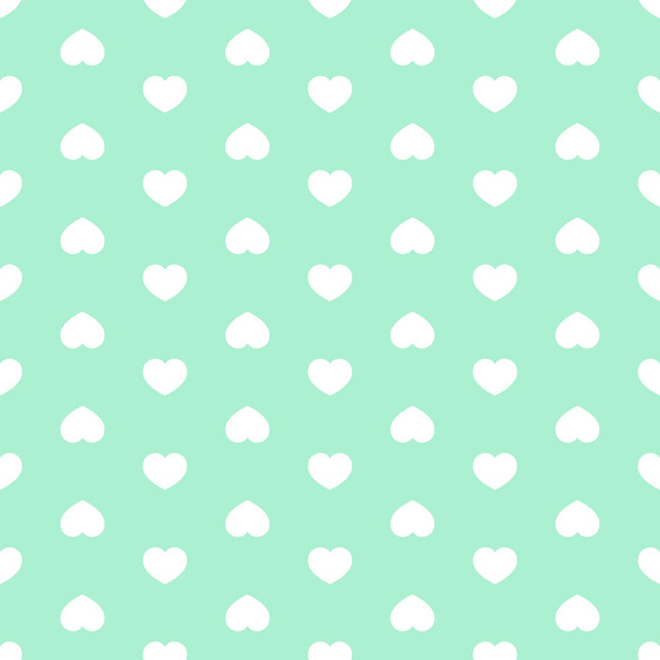 White heart arranged in a line on a green mint background. Cute hearts arranged alternately. Seamless vector pattern. Endless illustration. - Vector, Image