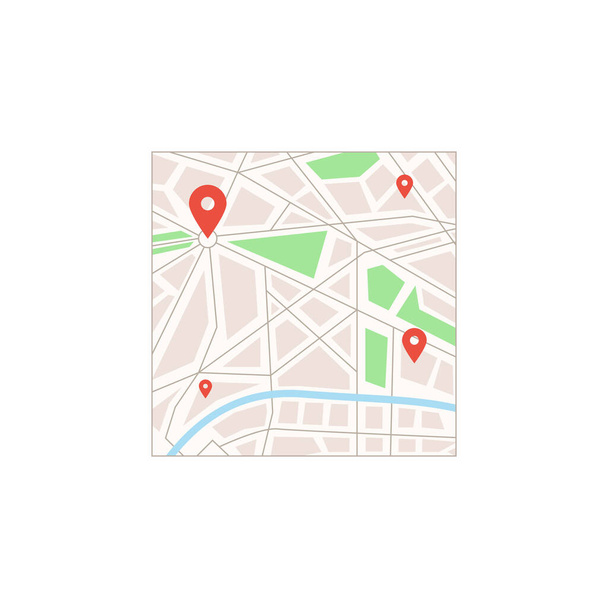 πόλη δρόμο χάρτη εικονίδιο. έννοια του τύπου της αστικής περιοχής, τόπος με αυτοκινητόδρομο, κυκλικό κόμβο, ποτάμι, πάρκο και το σπίτι. υπογράψει για την περιοχή app nav με το αγαπημένο σήμα. απλό επίπεδο σύμβολο που απομονώνεται σε λευκό φόντο - Διάνυσμα, εικόνα