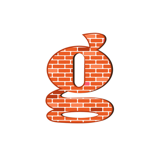 Letter g from red brick wall texture on a white background. - Vector, Image