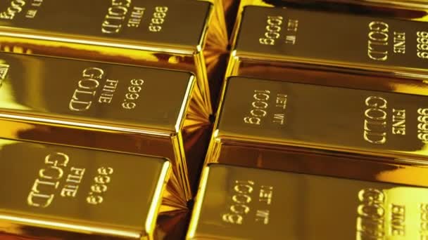 Gold bars arranged in a row in close up - Footage, Video
