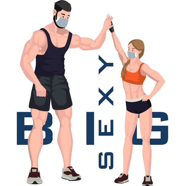 Fitnessstudio-Tutor Paar highfive Illustration - Foto, Bild