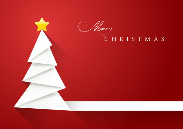 A red Christmas card with a Christmas tree and the message "Merry Christmas" - Foto, immagini