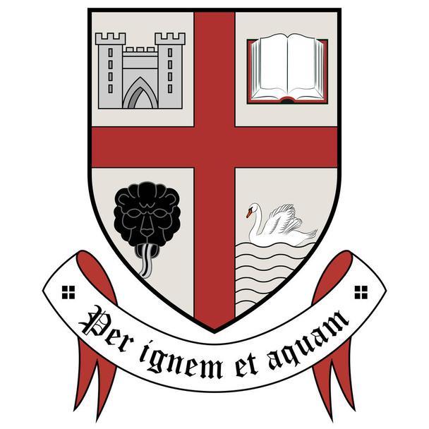 Coat of arms of Mallow es un pueblo ubicado en el condado de Cork en el estado estadounidense de Irlanda. Ilustración vectorial - Vector, Imagen