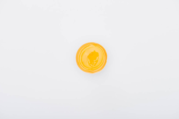 top view of fresh chicken egg with yolk isolated on white - Fotoğraf, Görsel