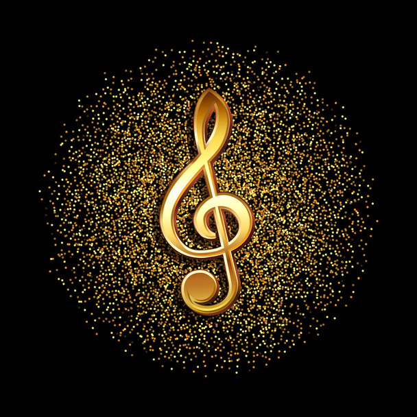 Clef music symbol on a glittery gold confetti background - Vector, Image