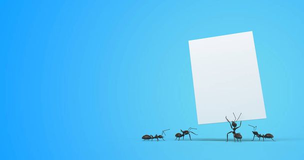 fourmis portant une feuille de papier rendu 3D - Photo, image