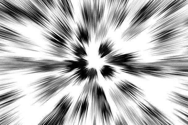 Bokeh schwarze Linien auf weißem Hintergrund. Abstrakte Blitzlichtgeschwindigkeit Bewegungsunschärfe Textur. Sternteilchen oder Raumfahrt - Foto, Bild