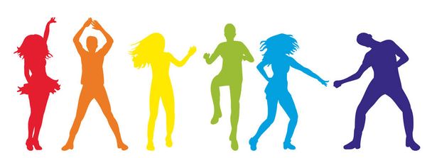 Ilustración vectorial de una silueta aislada de personas bailando, colorido - Vector, Imagen