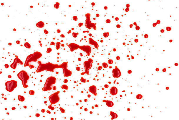 Красная кровь брызги на белом фоне, текстура - Фото, изображение