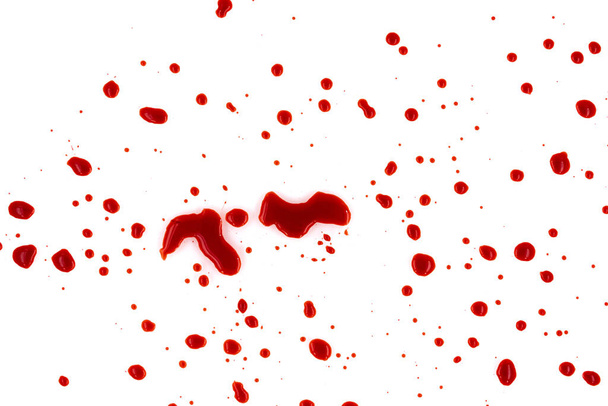 Red blood splattered on white background, texture - Fotografie, Obrázek