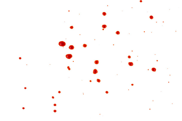 Sangre roja salpicada sobre fondo blanco, textura - Foto, imagen