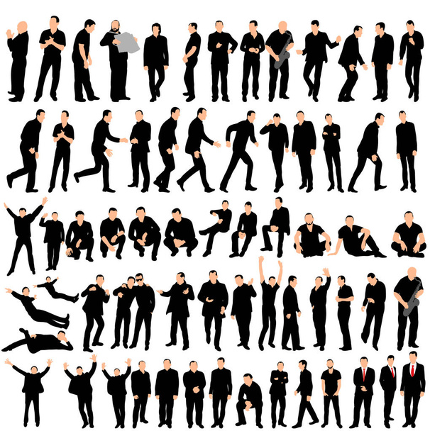 silhouette uomini diverse pose set vettore - Vettoriali, immagini