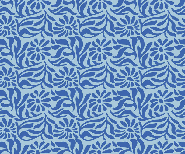 Japanese Swirl Flower and Ivy Vector Seamless Pattern - Vector, Image