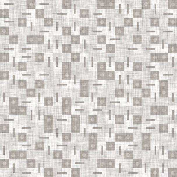 Seamless light grey woven check linen texture background. Flax hemp fiber natural pattern. Organic fibre close up weave fabric surface material. Ecru geometric plaid natural cloth textured . - Photo, Image