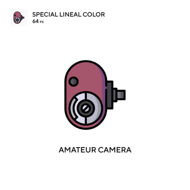 アマチュアカメラ特殊線色アイコン。WebモバイルUI要素用のイラスト記号デザインテンプレート。編集可能なストローク上の完璧な色現代ピクトグラム. - ベクター画像
