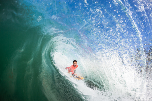 Surfing Bodyboarder Inside Hollow Wave - Photo, Image