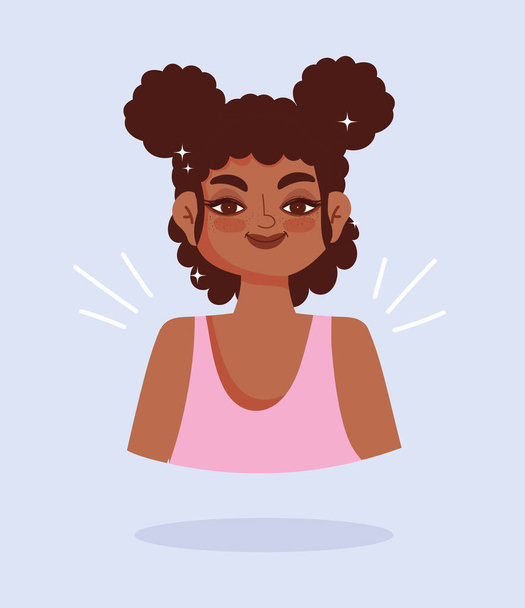 africano americano joven mujer retrato dibujos animados carácter - Vector, Imagen
